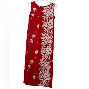 Vintage Malihini red Hawaiian floral long sheath dress made in Hawaii *read sz*